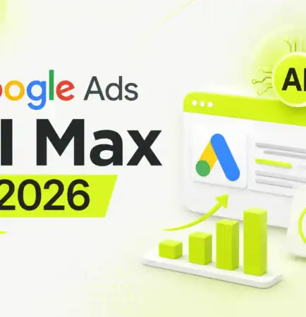 Google Ads AI Max in 2026 — AI-powered PPC dashboard with growth chart and target icon